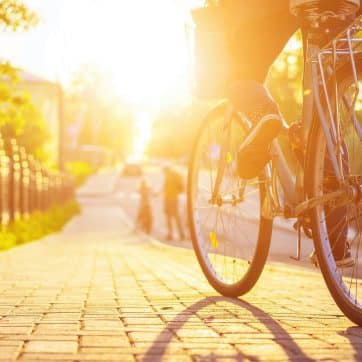 Bike,At,The,Summer,Sunset,On,The,Tiled,Road,In