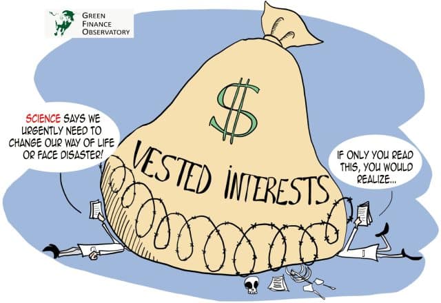 A comic strip about vested interests.